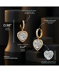 14K Gold Plating with Clear Cubic Zirconia Heart Drop Hoop Earrings