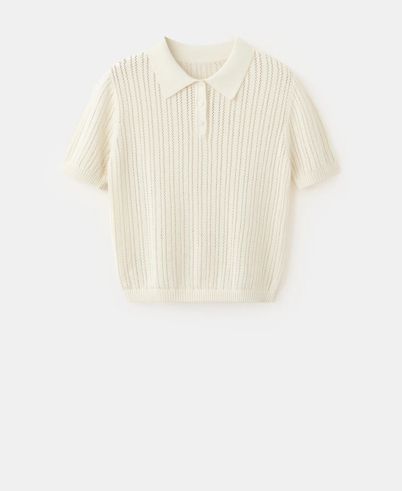 Mango Women's Openwork Knitted Polo-Neck Sweater