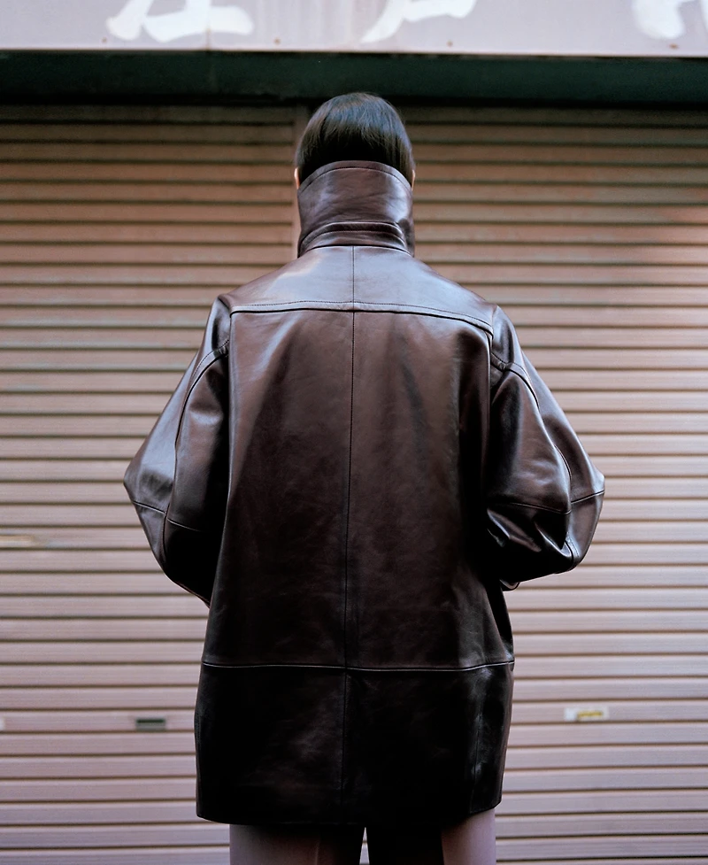 Mango Women's Oversized Funnel-Neck Leather Coat