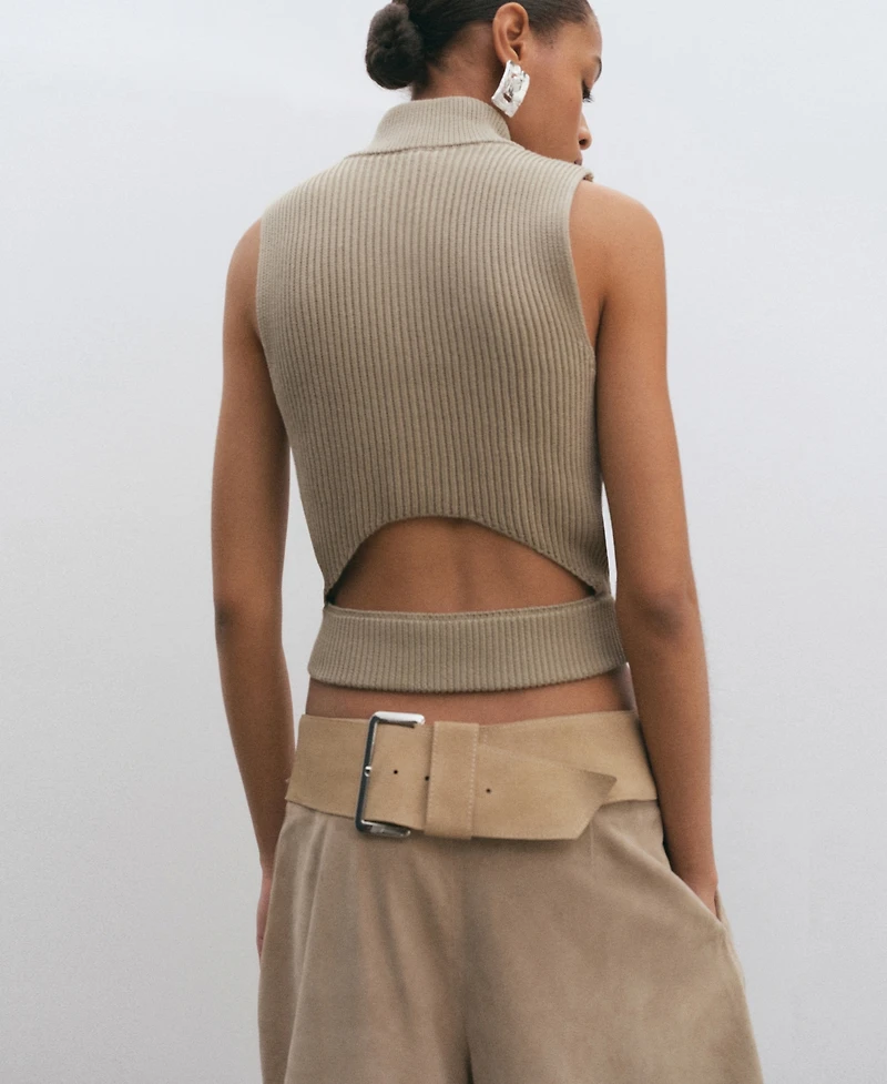 Mango Women's Zip Ribbed Knitted Top