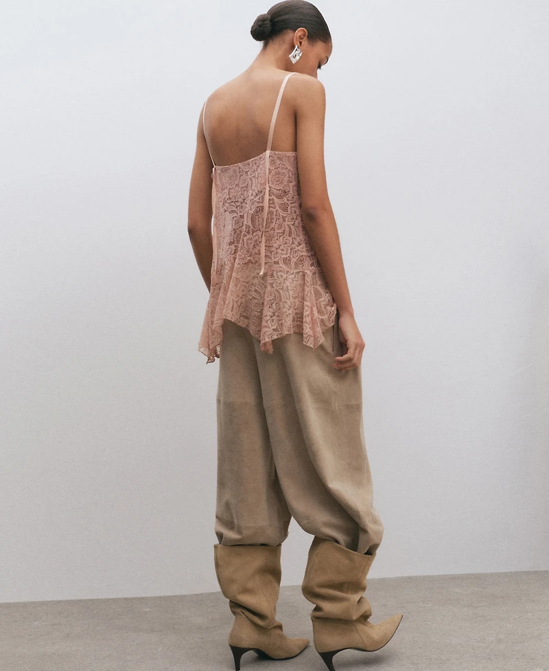 Mango Women's Ruffles Lace Top