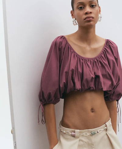 Mango Women's Puff-Sleeved Cropped Blouse