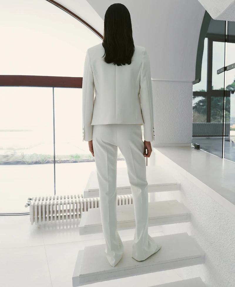 Mango Women's Jewel-Button Strip Collar Jacket