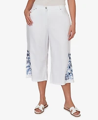 Ruby Rd. Plus Embroidered Hem Denim Capri Pants