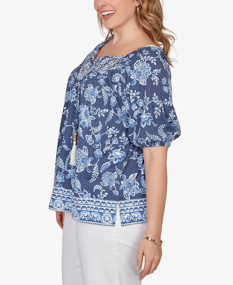 Ruby Rd. Plus Smocked Floral Clip Dot Top