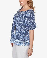 Ruby Rd. Plus Smocked Floral Clip Dot Top