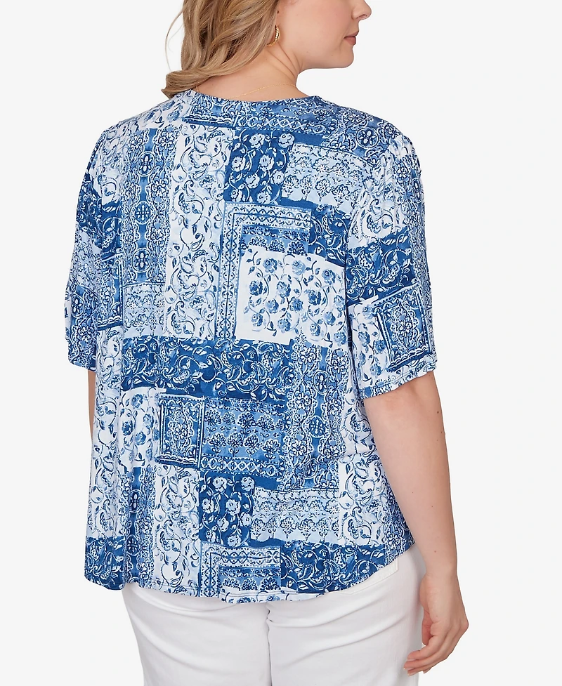 Ruby Rd. Plus Patchwork Bandana Henley T-Shirt