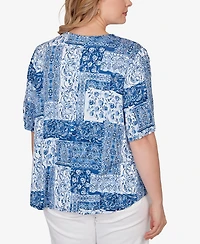 Ruby Rd. Plus Patchwork Bandana Henley T-Shirt