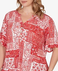 Ruby Rd. Plus Patchwork Bandana Henley T-Shirt