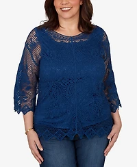 Ruby Rd. Plus Scalloped Medallion Crochet Lined Lace Top