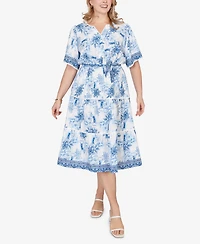Ruby Rd. Plus Floral Toile Tie-Waist Tiered Dress