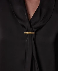 Donna Karan New York Petite Long-Sleeve V-Neck Pull-On Top