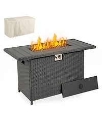 Sugift 44.5 Inch Propane Fire Pit Table Rattan Gas 2-in-1 with Stainless Steel Burner