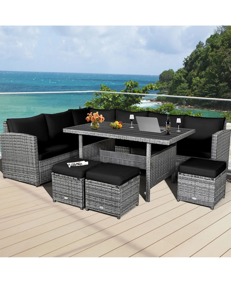 Gymax 7PCS Rattan Patio Sectional Sofa Set Conversation Set w/ Cushions