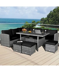 Gymax 7PCS Rattan Patio Sectional Sofa Set Conversation Set w/ Cushions