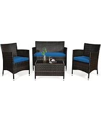 Gymax Set of Outdoor Patio Rattan Conversation Furniture Set w/ Cushion Table