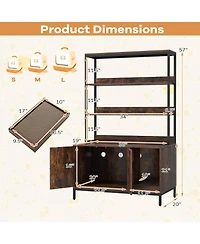 Gymax 57'' Cat Litter Box Enclosure w/ Storage 2-tier Shelves Removable Scratcher