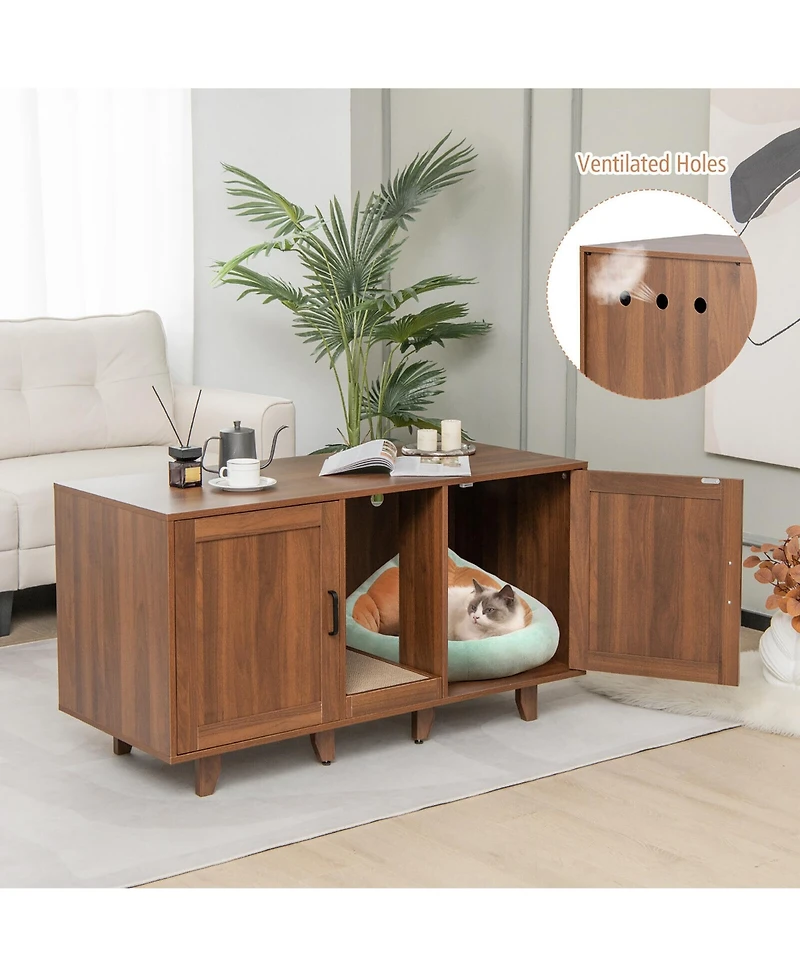 Gymax Cat Litter Box Enclosure Hidden Washroom w/ 2 Doors