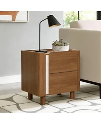 LuxenHome 21.6" Brown Nightstand with 2 Drawers, Mid Century Modern Night Stand for Bedroom, Wooden Bedside Table for Living Room