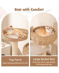 Gymax 41'' Hand-Made Cat Tree Tower Natural Bowl Shaped w/ 2 Perch