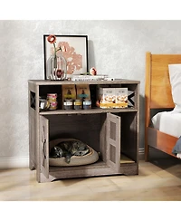 Gymax Cat Litter Box Enclosure w/ Storage Double Doors Sisal Scratching Mat Indoor