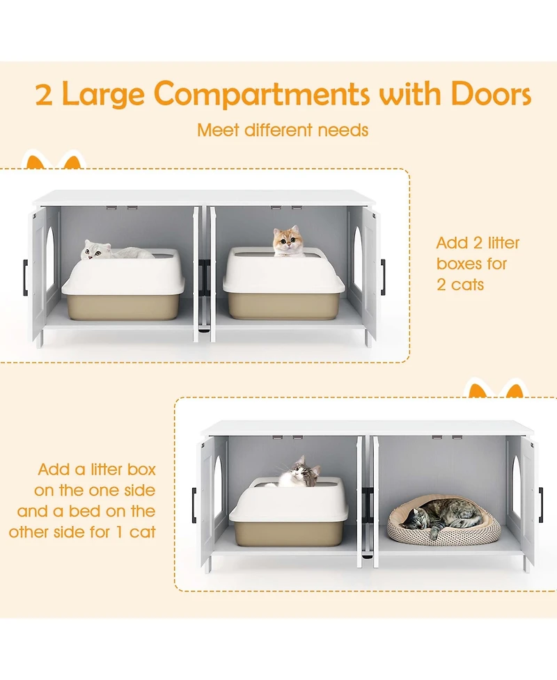Gymax Cat Litter Box Enclosure for 2 Cats w/ Double Rooms Wooden Cat Washroom Cabinet