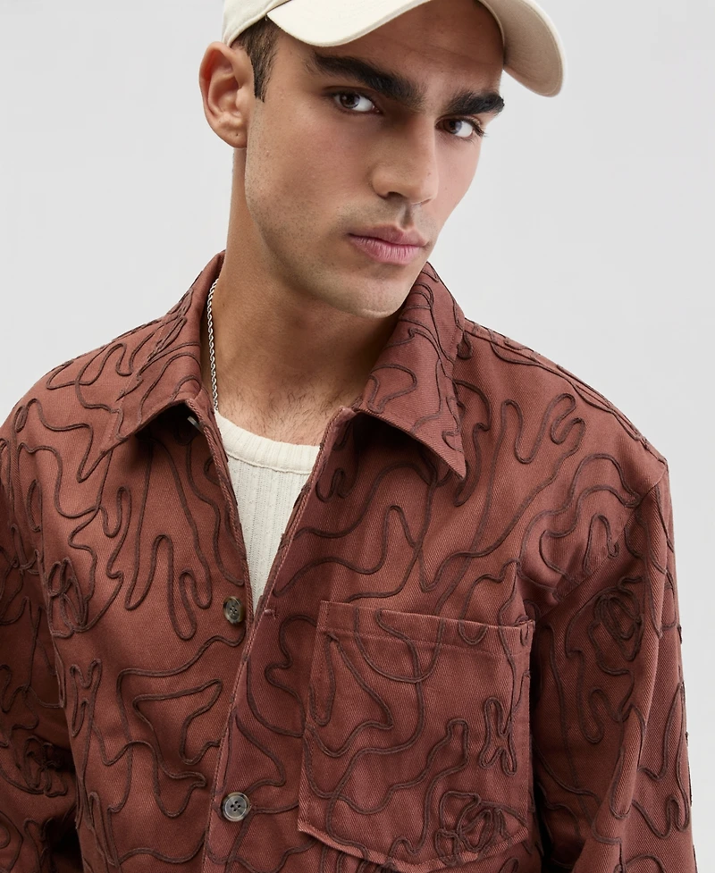 Mode of One Men's Floral Embroidered Cotton Shacket, Exclusively at Macy's