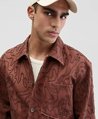 Mode of One Men's Floral Embroidered Cotton Shacket, Exclusively at Macy's