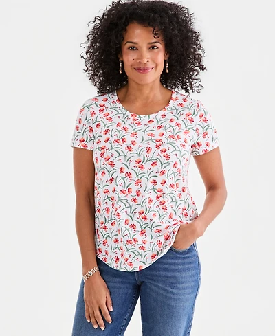 Style & Co Petite Short-Sleeve Floral Print Crewneck T-Shirt, Macy's Exclusive