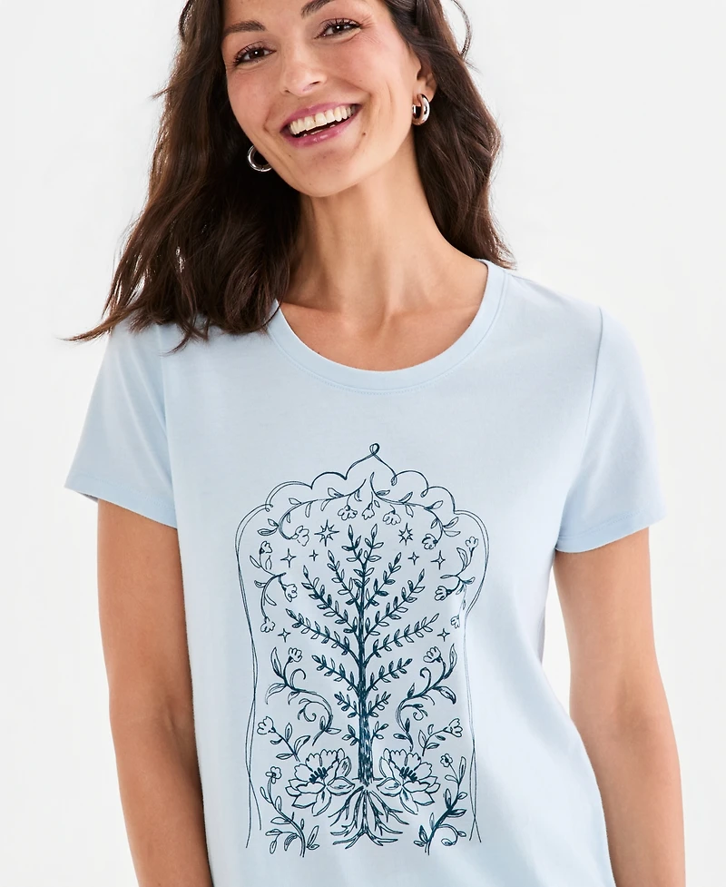 Style & Co Women's Printed Short-Sleeve Crewneck T-Shirt, Macy's Exclusive