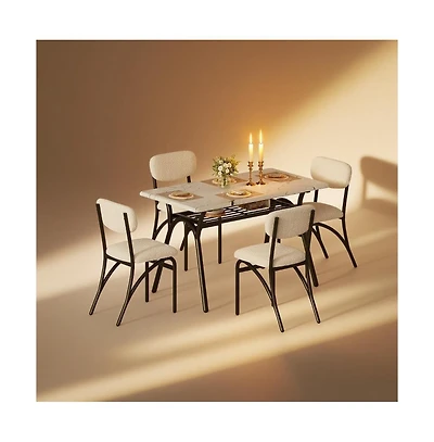gaomon 5-Piece Modern Dining Table Set for 4, Dining Table with Storage Shelf & Boucle Chairs, Marble Top, Small Spaces