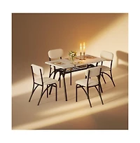 gaomon 5-Piece Modern Dining Table Set for 4, Dining Table with Storage Shelf & Boucle Chairs, Marble Top, Small Spaces