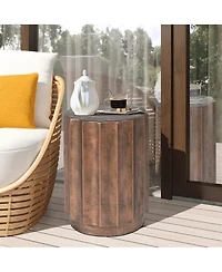 LuxenHome Weathered Copper Cement Fluted Round Indoor Outdoor Side and End Table