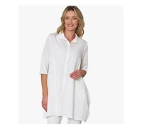 Stella Carakasi Women's 3/4 Sleeve Button-Front Cotton Poplin And Jersey Shirt Top Tiburon Tunic Icon