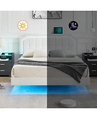 gaomon Floating Bed Frame with Rgb Led Lights Headboard, Modern Floating Led Queen Bed Frame with Upholstered Adjustable Headboard, Stable