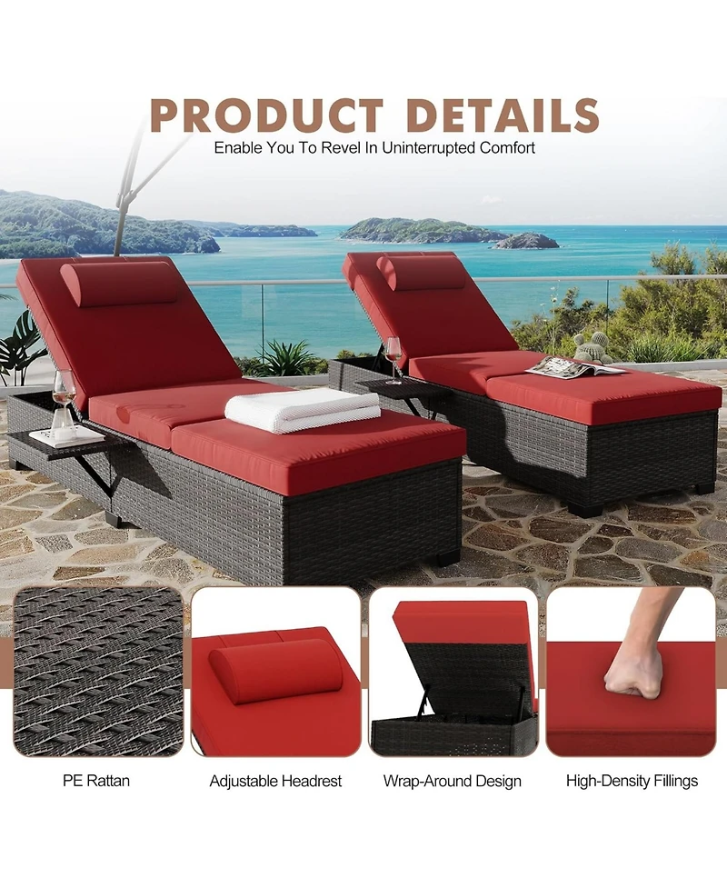 gaomon 2-Piece Outdoor Pe Wicker Chaise Lounge Chairs Adjustable Recliners Patio Pool Loungers with Backrest