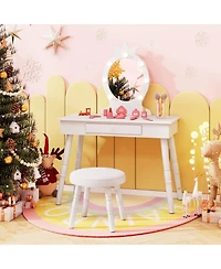 Sugift Kids Vanity Set with Lighted Mirror and Large Storage Drawer