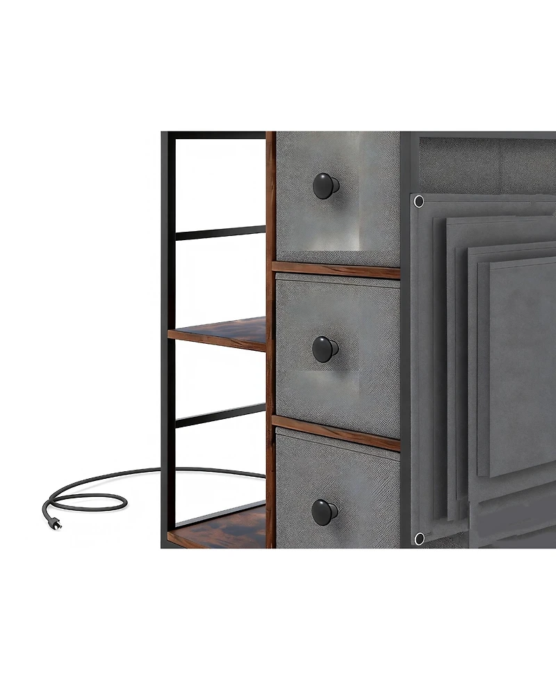 Sugift Industrial Nightstand with Charging Station and Open Shelves