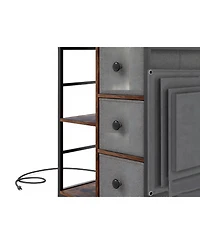 Sugift Industrial Nightstand with Charging Station and Open Shelves