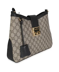 Pre-Owned Gucci Beige Black Gg Supreme Monogram Canvas Medium Padlock Shoulder Bag