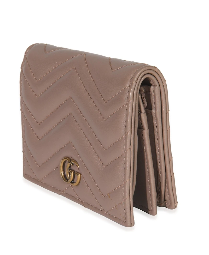 Pre-Owned Gucci Porcelain Rose Matelasse Calfskin Gg Card Case Wallet