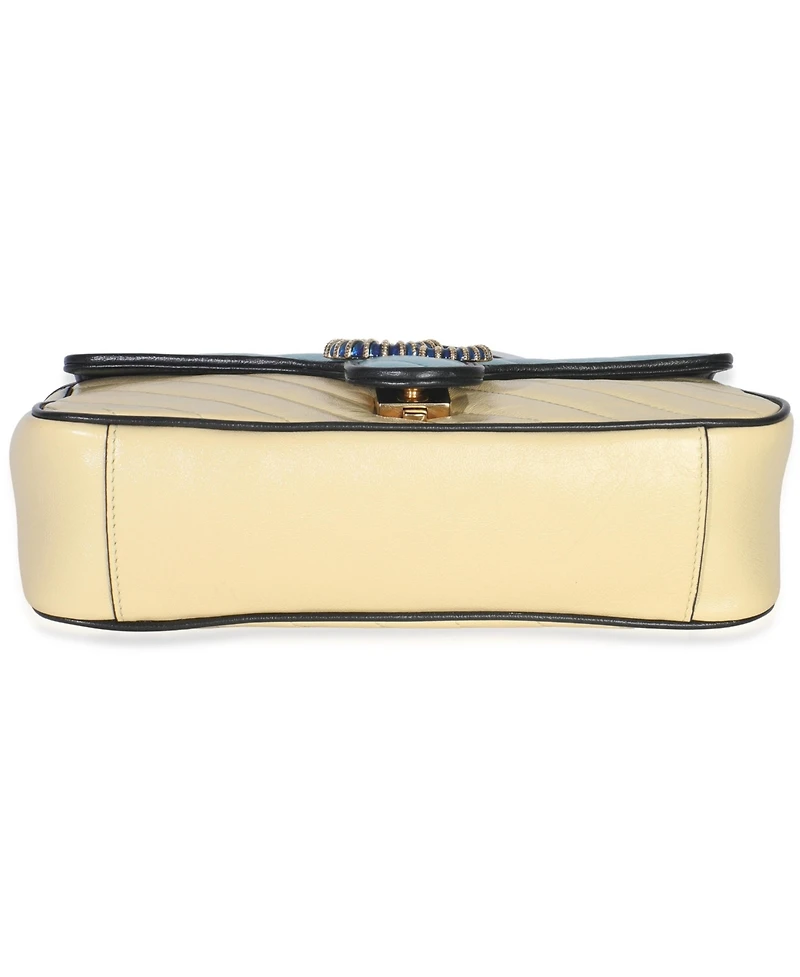 Pre-Owned Gucci Blue Yellow Calfskin Matelasse Diagonal Torchon Small Gg Marmont Bag