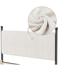gaomon Bed Frame with Velvet Headboard, Upholstered Corduroy Platform, Wood Slats Support