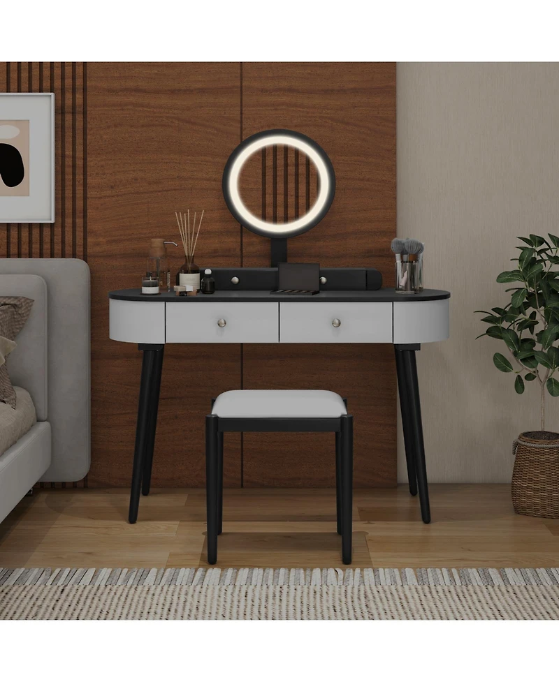 Sugift Vanity Table Set with Led Mirror and Storage Drawers
