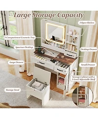 Sugift Farmhouse Vanity Desk with Mirror and Built In Lights