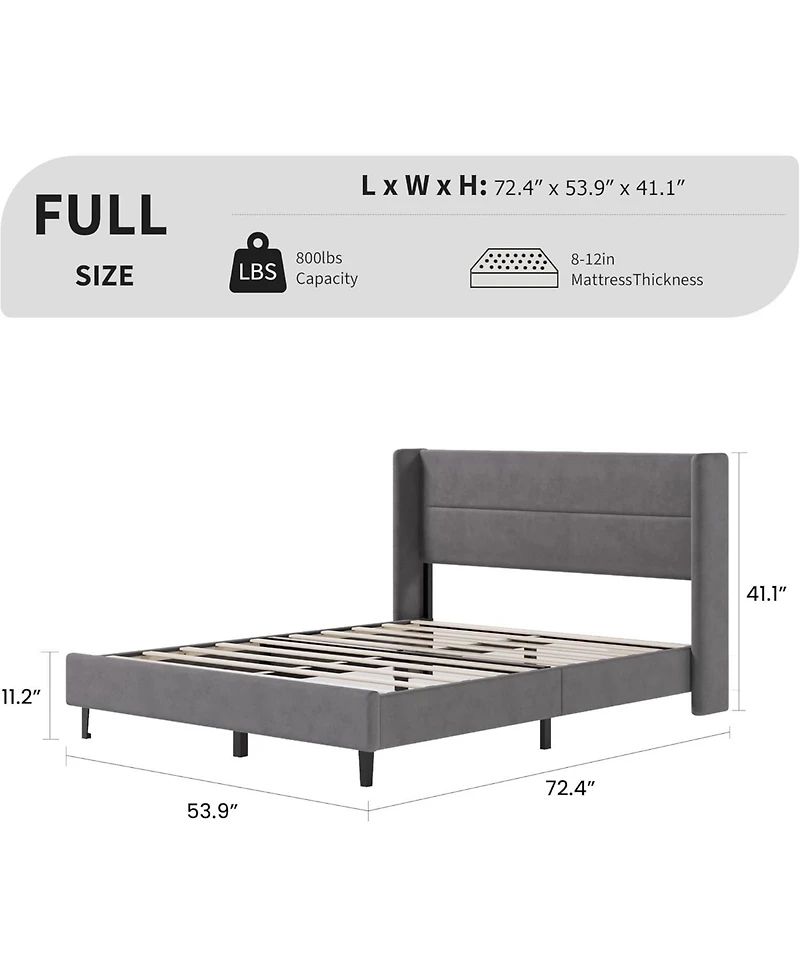 gaomon Bed Frame with Wingback Headboard, Velvet Upholstered Platform Bedframe Wood Slats, No Box Spring Needed, Easy Assembly