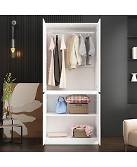 Famapy High Gloss Mirrored Doors Wardrobe Armoires with 4 Mirror Doors