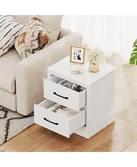 Sugift Compact Wooden Floor Nightstand with Storage Drawers