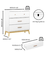 Rainsken Nordic Style 3-Drawer Dresser, Modern Chest of Drawers with Handles and Solid Wood Base, Organizer for Bedroom