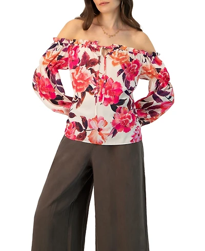 Ivonne Women's Off-Shoulder Long Sleeve Printed Blouse